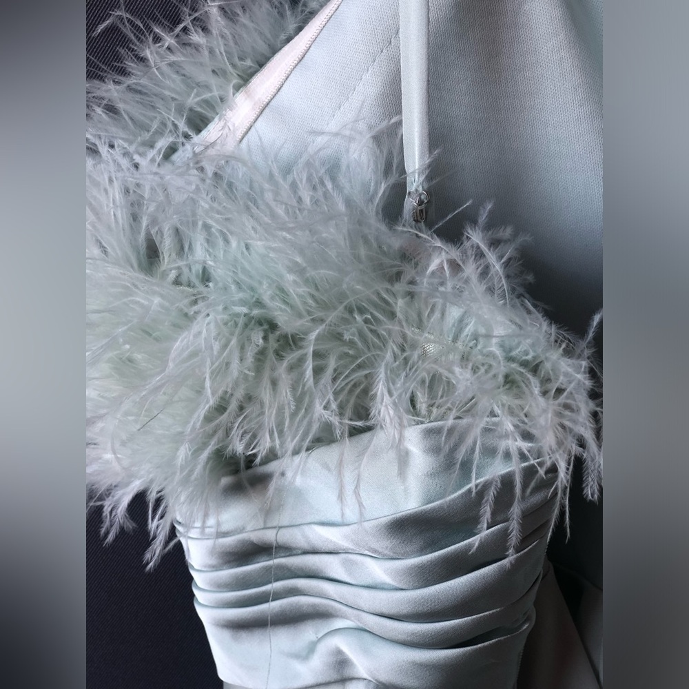 Mac Duggal Mint Green Feathered Strapless Maxi Dress - Picture 11 of 12